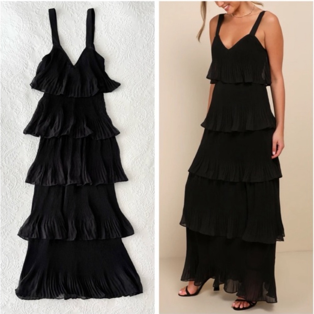 Lulus Elegant Nature Black Pleated Sleeveless Tiered Maxi Dress - Picture 3 of 11